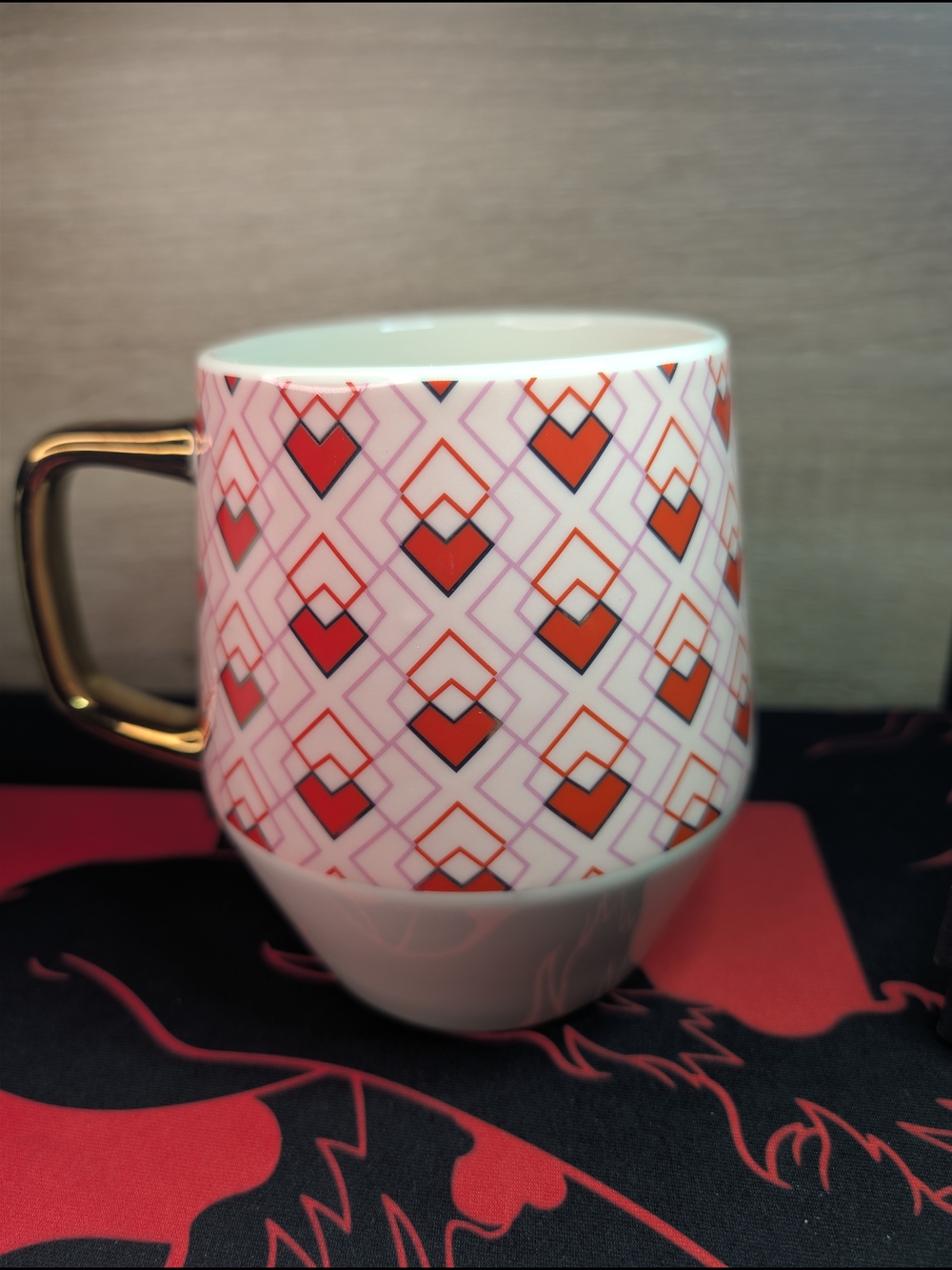Edible Arrangements | Geometric Heart Pattern | Ceramic Mug | Gold Handle
